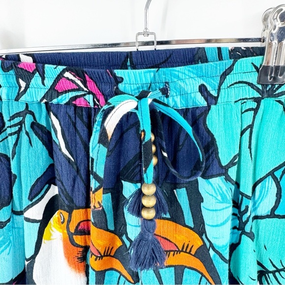 ✅ Talbots BLUE/GREEN Tropical Print COTTON WIDE LEG CROPPED PANTS SIZE LARGE - Picture 6 of 7